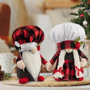 Christmas Chef Gnomes Plush, 2 Pack Handmade Kitchen Chef Tomte Swedish Gnome